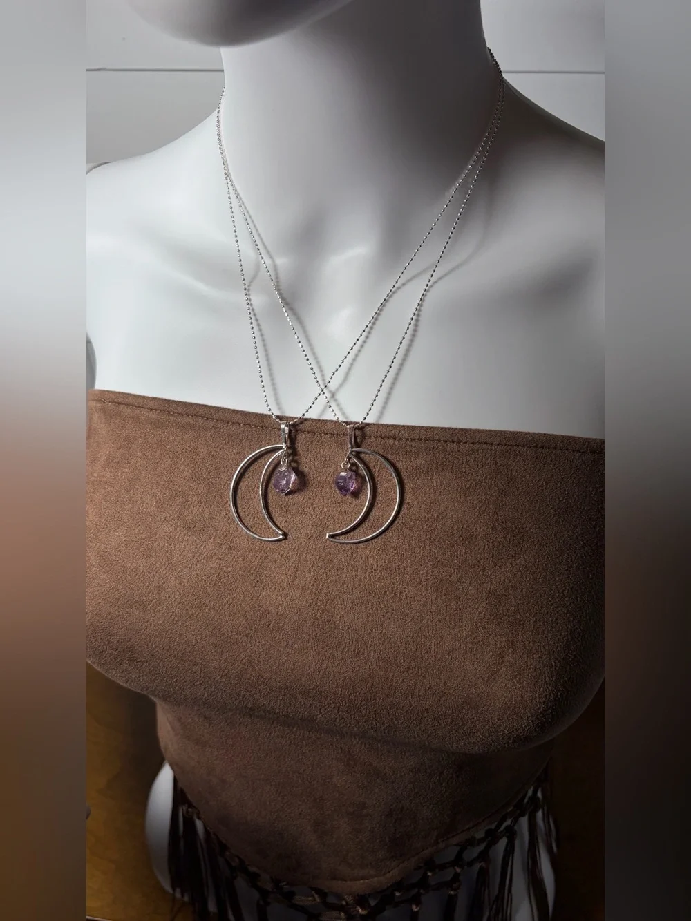 SET of Matching Silver Amethyst Drop Friendship Moons